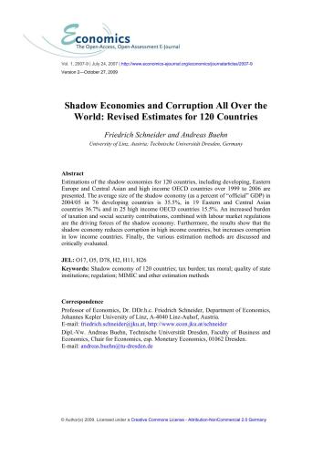 Shadow Economies and Corruption All Over the World: Revised Estimates for 120 Countries