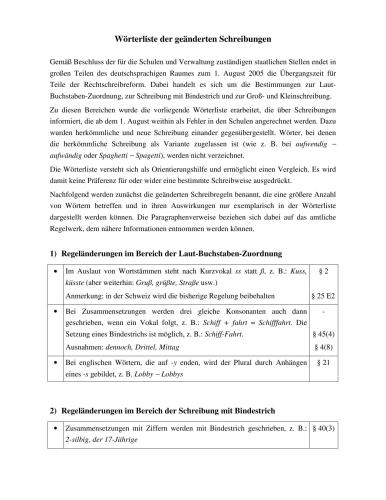 Wörterliste der geänderten Wörter