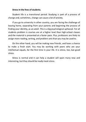 Stress in the lives of students