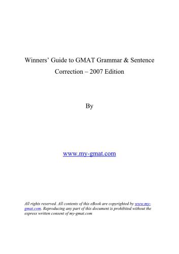 Winners' Guide to GMAT Grammar & Sentence Correction
