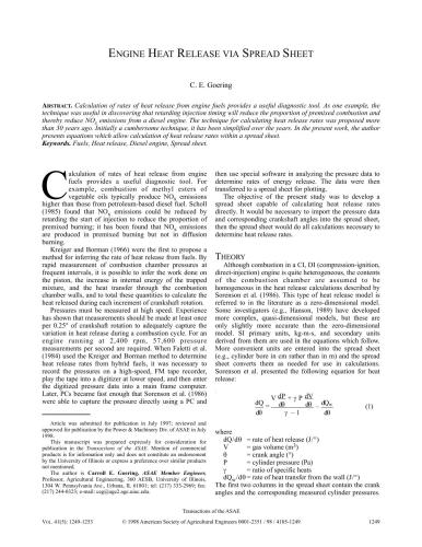 Engine heat release via spread sheet