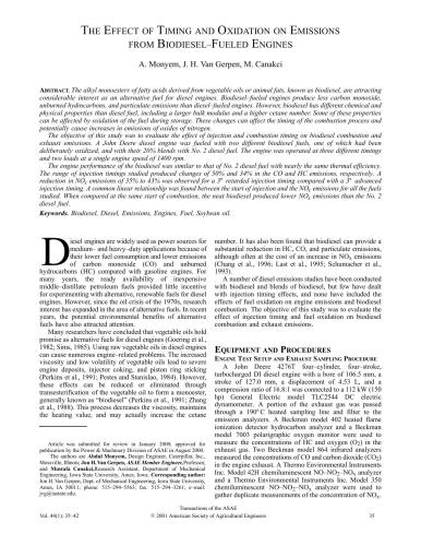The effect of timing and oxidation on emissions from biodiesel-fueled engines