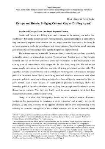 Europe and Russia: Bridging Cultural Gap or Drifting Apart?