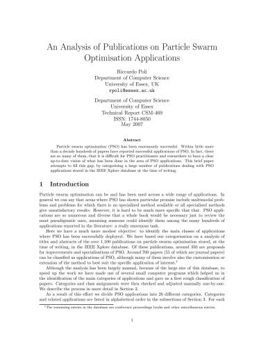 An Analysis of Publications on Particle Swarm Optimisation Applications