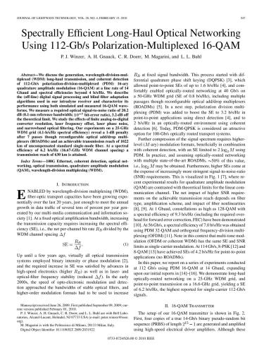 Spectrally Efﬁcient Long-Haul Optical Networking Using 112-Gb/s Polarization-Multiplexed 16-QAM
