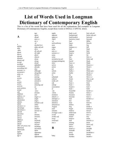 List of Words Used in Longman Dictionary of Contemporary English