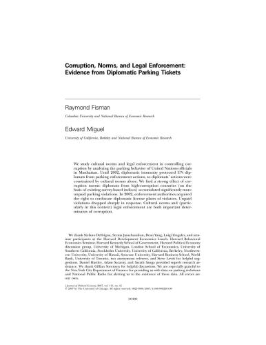 Corruption, Norms, and Legal Enforcement: Evidence from Diplomatic Parking Tickets