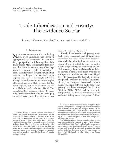 Trade Liberalization and Poverty: The Evidence So Far