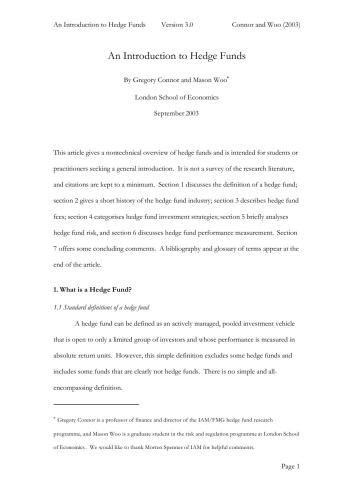 Introduction to Hedge Funds