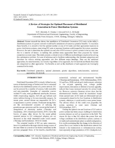 A review of strategies for optimal placement of distributed generation in power distribution systems
