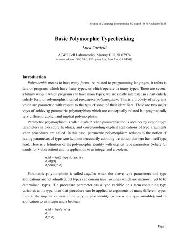 Basic Polymorphic Typechecking