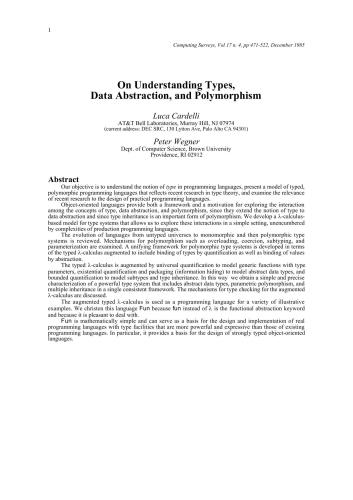 On Understanding Types, Data Abstraction and Polymorphism