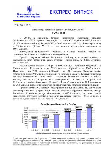 Інвестиції зовнішньоекономічної діяльності у 2010 році