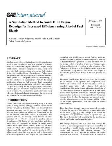 A Simulation Method to Guide DISI Engine Redesign for Increased Efficiency using Alcohol Fuel Blends