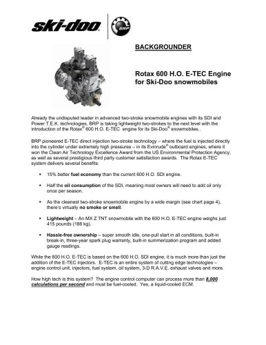 Rotax 600 H.O. E-TEC Engine for Ski-Doo snowmobiles
