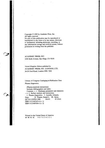Plasma Diagnostics. Vol.1. Discharge parameters and chemistry