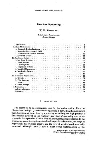 Physics of Thin Films. Vol.14. Contemporary preparative techniques