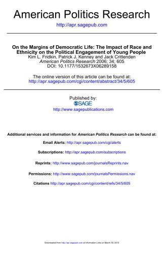 On the Margins of Democratic Life: The Impact of Race and Ethnicity on the Political Engagement of Young People