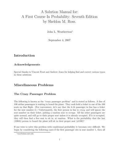 Solution Manual for First Course In Probability