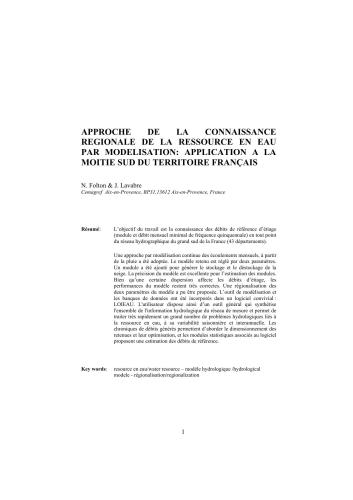 Approche de la connaissance regionale de la ressource en eau par modelisation: application a la moitie sud du territoire Français
