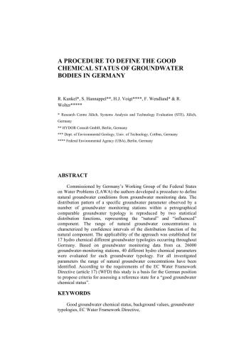 A procedure to define the good chemical status of groundwater bodies in Germany