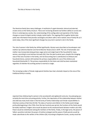 The role of women in the family