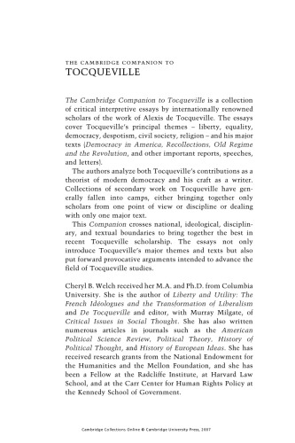 The Cambridge Companion to Tocqueville