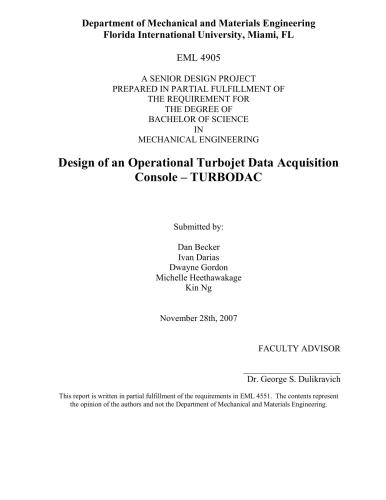 Design of an Operational Turbojet Data Acquisition Console - TURBODAC