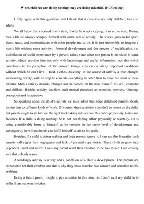 Топик - When children are doing nothing they are doing mischief. (H. Fielding)