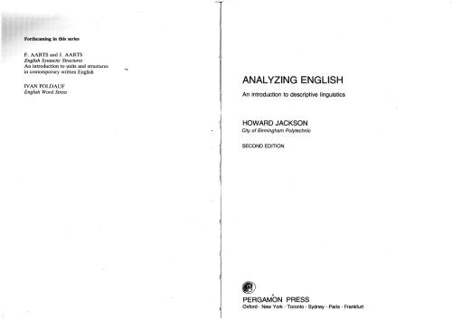 Analyzing English: An Introduction to Descriptive Linguistics