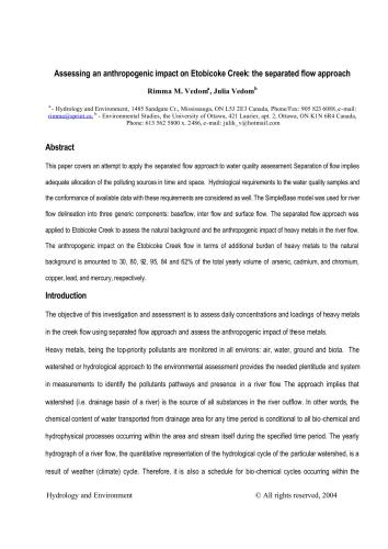 Assessing an anthropogenic impact on Etobicoke Creek: the separated flow approach
