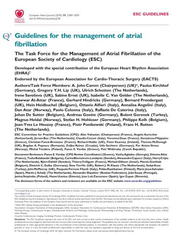 ESC. Guidelines for the management of atrial fibrillation