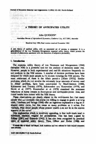 Theory of anticipated utility