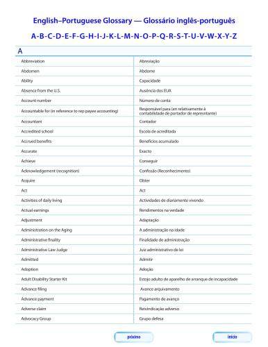 USA Social Security Administration English-Portuguese Glossary