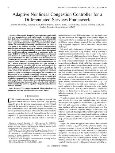 Adaptive Nonlinear Congestion Controller for a Differentiated-Services Framework