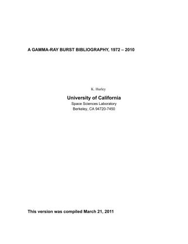 A Gamma-Ray Burst Bibliography, 1972 - 2010