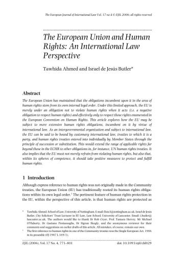 The European Union and Human Rights: An International Law Perspective