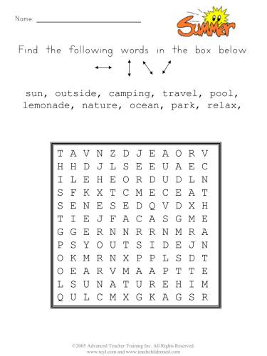 Word Search - Summer