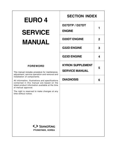 SsangYong. Дизельные двигатели. Руководство по ремонту