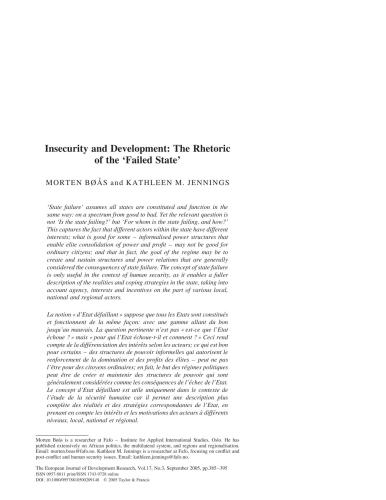 Insecurity and Development: The Rhetoric of the ‘Failed State’