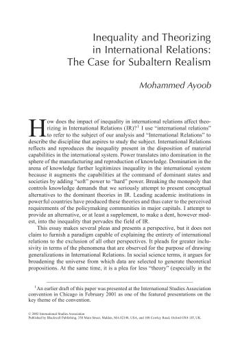 Inequality and Theorizing in International Relations: The Case of Subaltern Realism