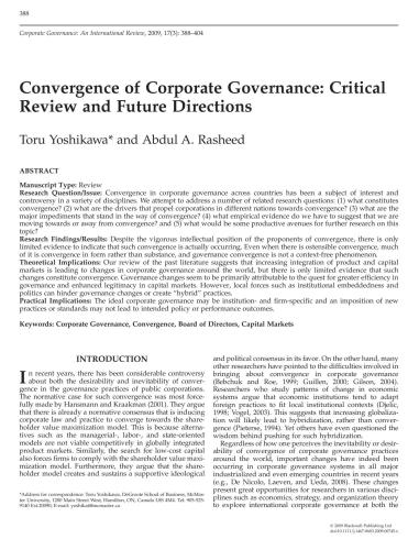 Convergence of Corporate Governance: Critical Review and Future Directions. Toru Yoshikawa, Abdul A. Rasheed