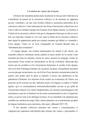 L'évolution des valeurs des Français