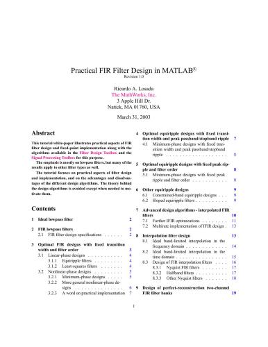Practical FIR Filter Design in MATLAB