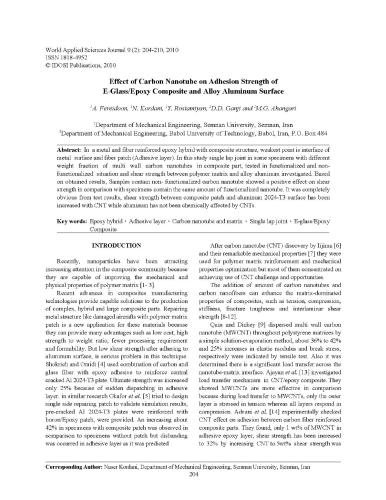 Effect of carbon nanotube on adhesion strength of e-Glass/Epoxy Composite and alloy Aluminum surface