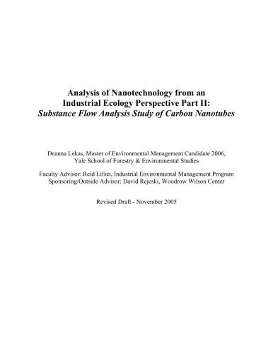 Analysis of Nanotechnology from an Industrial Ecology Perspective Part II: Substance Flow Analysis Study of Carbon Nanotubes