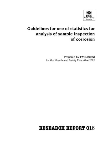 Health and Safety Executive. Guidelines for use of statistics for analysis of sample inspection of corrosion
