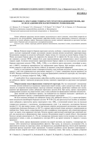 Утворення та зростання стовпчастої структури нанопокриттів HFB2, що були осадженні при магнетронному розпилюванні