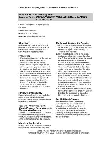 Picture Dictionary 2nd edition Grammar Worksheets