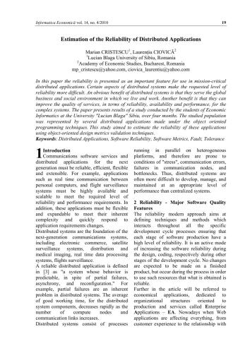 Estimation of the Reliability of Distributed Applications